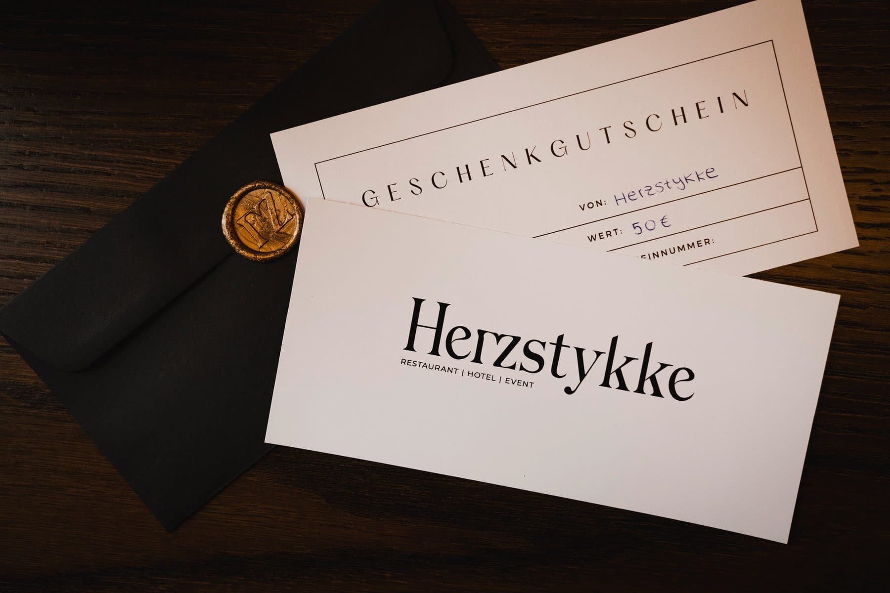Herzstykke Geschenkgutschein mit Umschlag und Wachssiegel
